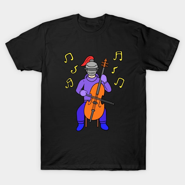 Cute cartoon knight playing cello T-Shirt by Andrew Hau